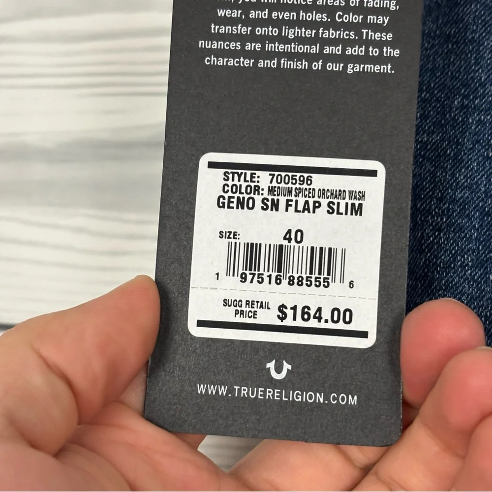 True Religion Geno Relaxed Slim Flap Jeans Size 40X32 NWT